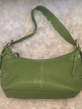 Leoncini Green Leather Shoulder Bag with Silver Hardware